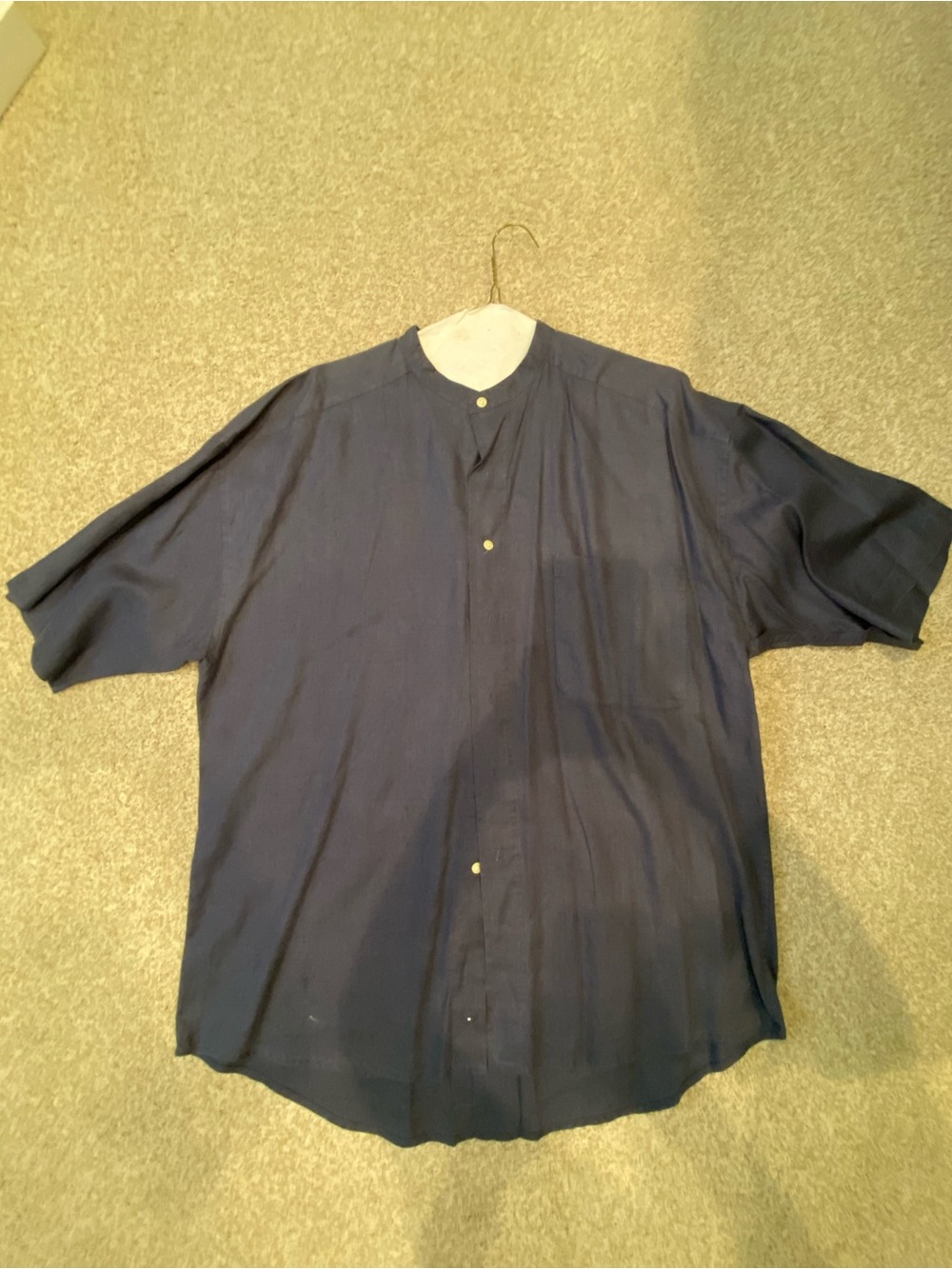 Structure Men's Navy Short-Sleeve Band Collar Button-Down Shirt